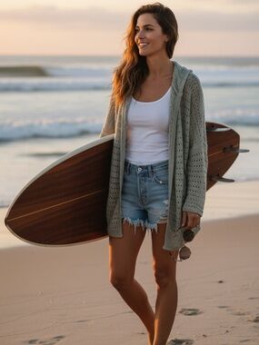 Roxy sweater cardigan‎ with hood in green